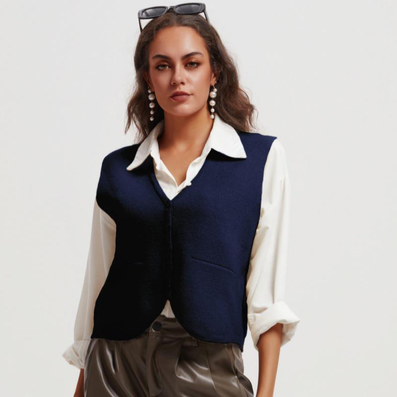 Women's Retro Sleeveless Knit Cardigan Vest - European & American Style