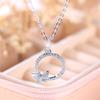 Fashion Female White Round Butterfly Pendant Necklace Cute Silver Color Necklaces For Women Wedding Jewelry Gift