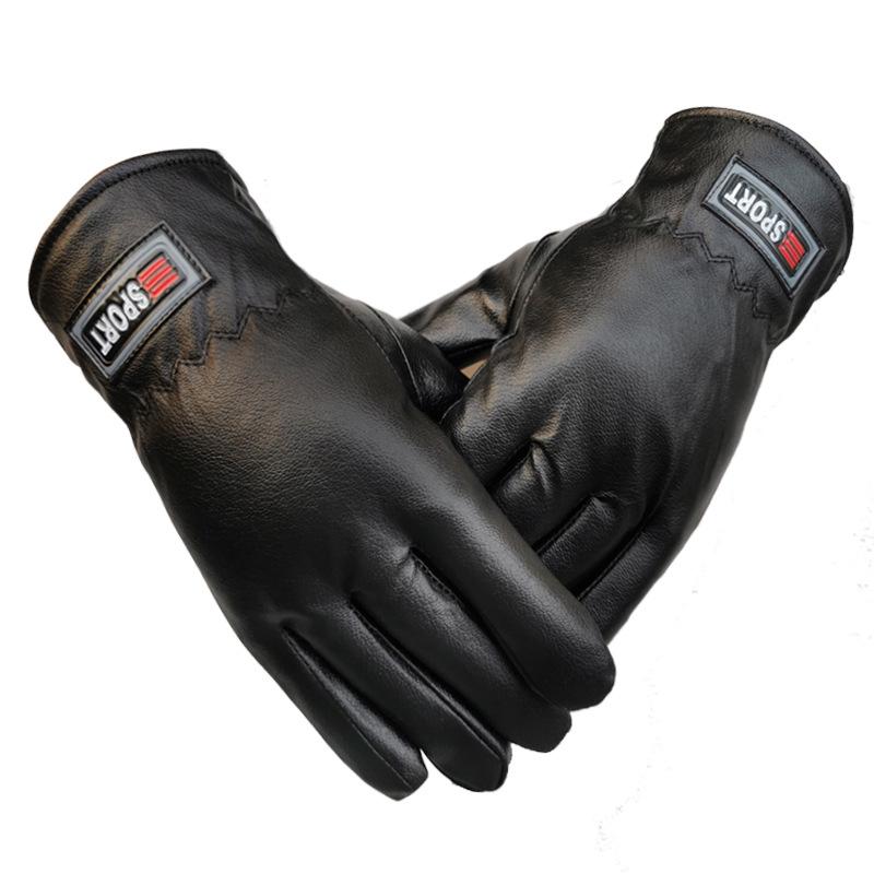 Men's Winter Touchscreen Leather Gloves - Fleece Lined, Thick, Warm, Windproof, Non-Slip for Outdoor Cycling