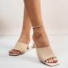 Fashion Temperament High Heels Women Fashion Square Head Shallow Mouth Net Cloth Cover Feet Anti-slip Wear-resistant Slippers