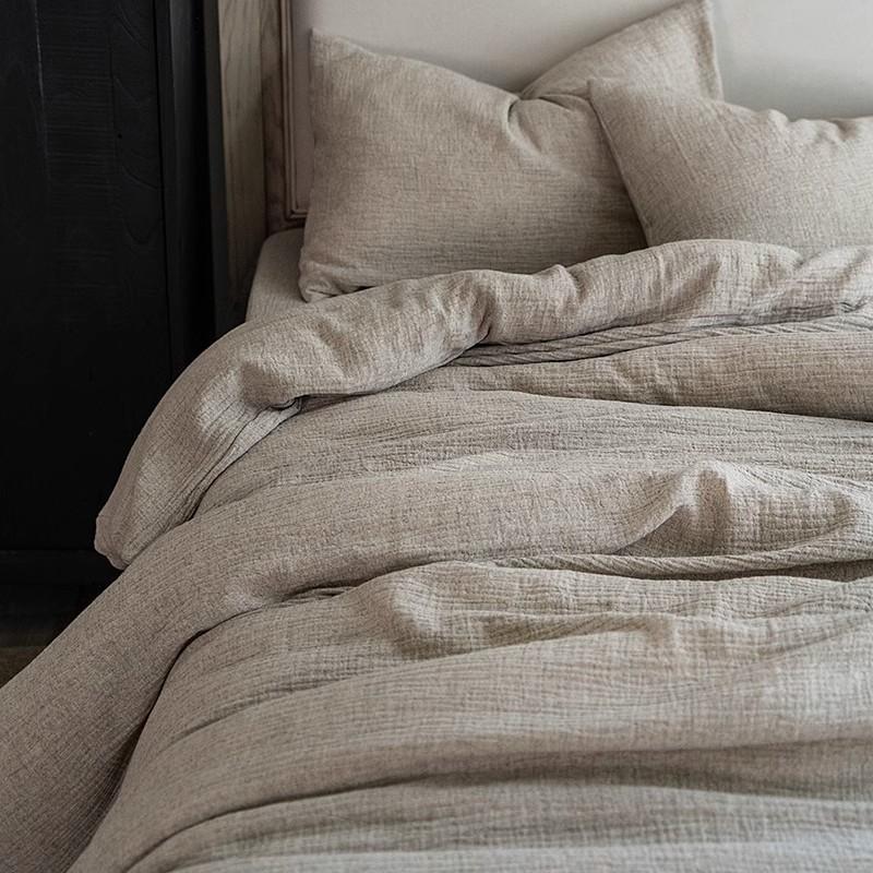 Plain Cotton Linen Double-Layer Yarn Bed 4-Pcs Set Class A Maternal Infant Grade Linen Cotton Yarn Cloth Wabi Sandy Wind 3-Pcs Set