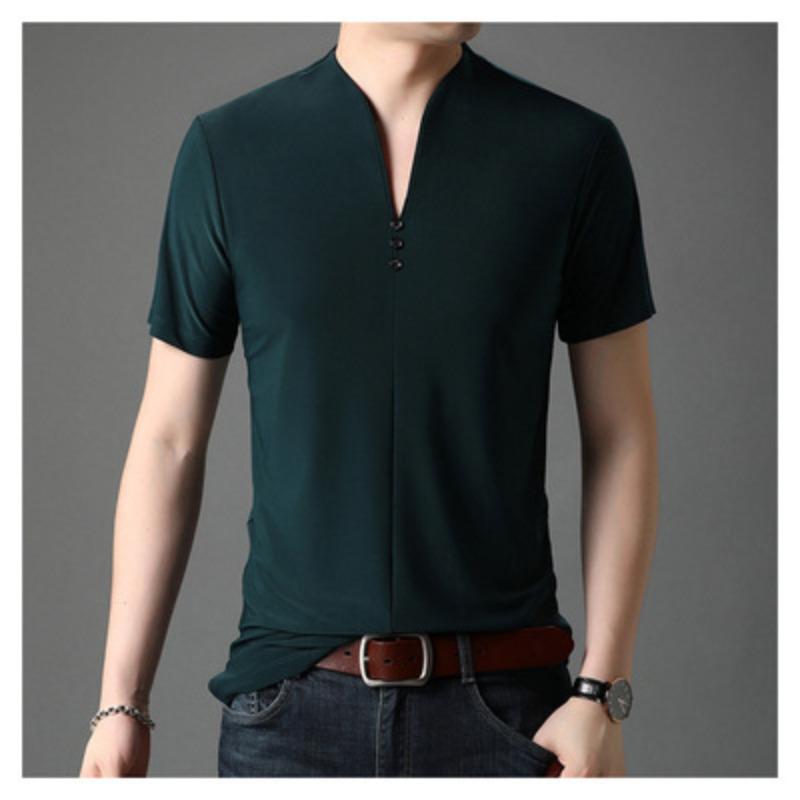 

Мужская повседневная футболка с V-образным вырезом, летняя одежда с короткими рукавами, молодежная удобная модная свободная рубашка-поло XXL