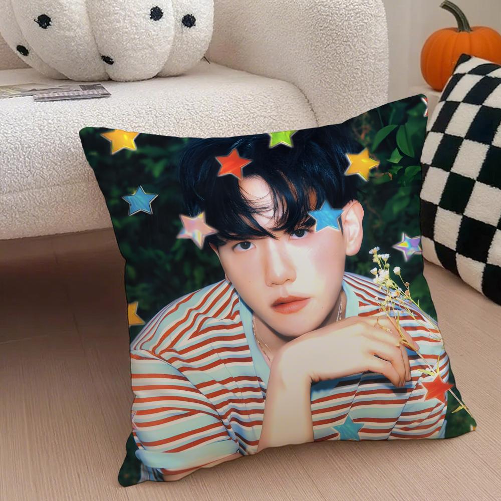 Classic Korean Handsome Singer BByun Baekhyun Cushion Cover Throw Pillow Cover Hidden Button Durable Polyester Chair Cushion
