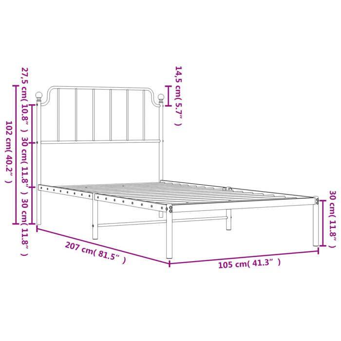 VidaXL Cadre de lit métal avec tête de lit noir 100x200 cm 373882