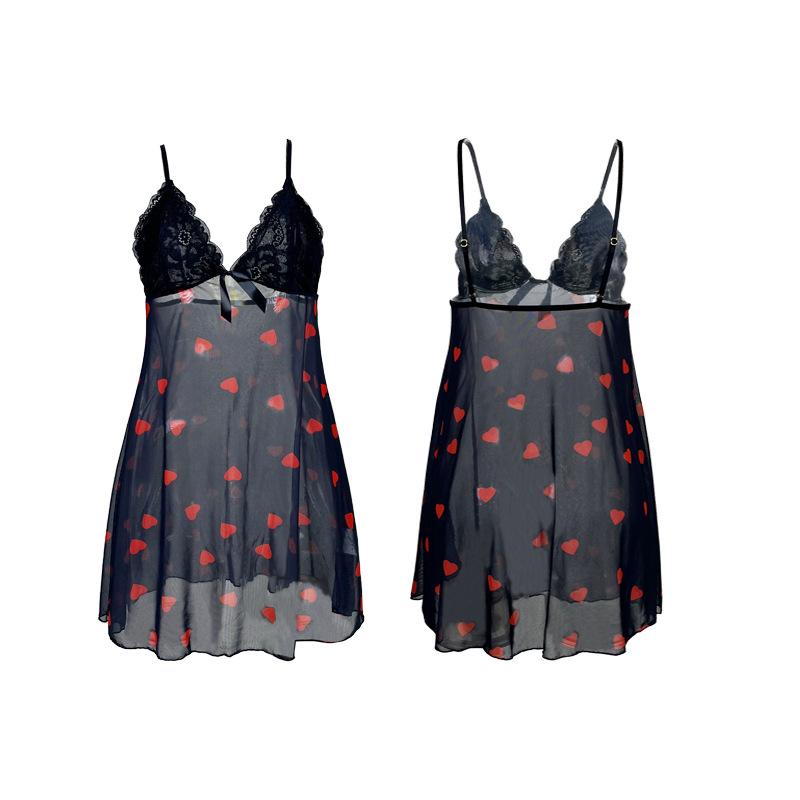 Lustiges Netz-Trägerkleid Liebe Nachthemd sexy Spitze Privatzimmer Verführerkleid