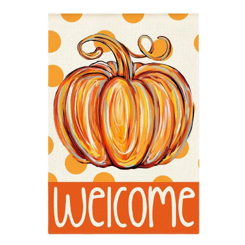 

Double Sided Thanksgiving Garden Flag Print Linen Harvest Flags Pumpkin Welcome Flag Yard Decor
