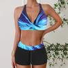Women's Striped Cross V Neck Two Piece Swimsuit with Shorts