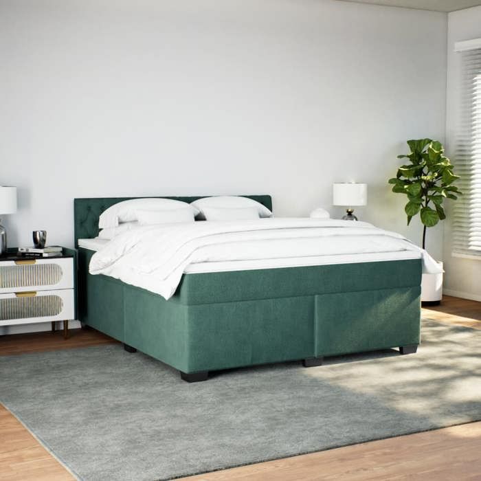 VidaXL Sommier à lattes de lit et matelas Vert foncé 180x200cm Velours 3286387