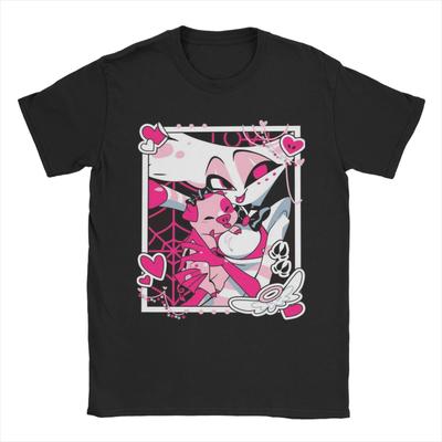 Angel Dusts and Fat Nugget Selfie Hazbins Hotels T Shirt Men Cotton Casual T-Shirt Crewneck  Tee Shirt Short Sleeve Tops Gift