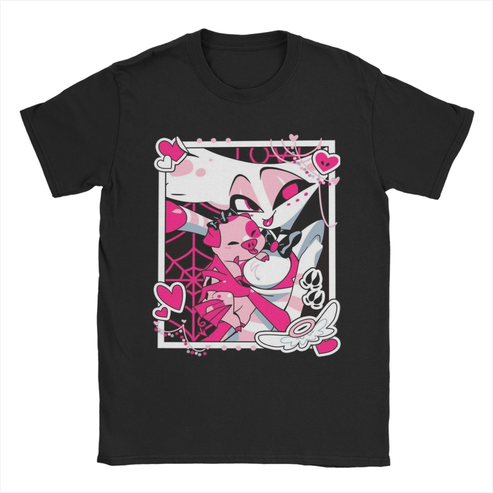 

Angel Dusts and Fat Nugget Selfie Hazbins Hotels T Shirt Men Cotton Casual T-Shirt Crewneck Tee Shirt Short Sleeve Tops Gift S