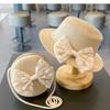 2 Stück/Set Sommer-Handgewebter Strohhut und Umhängetasche für kleine Mädchen, Kinder Baby Prinzessin Schleife Strandstroh Sonnenhut