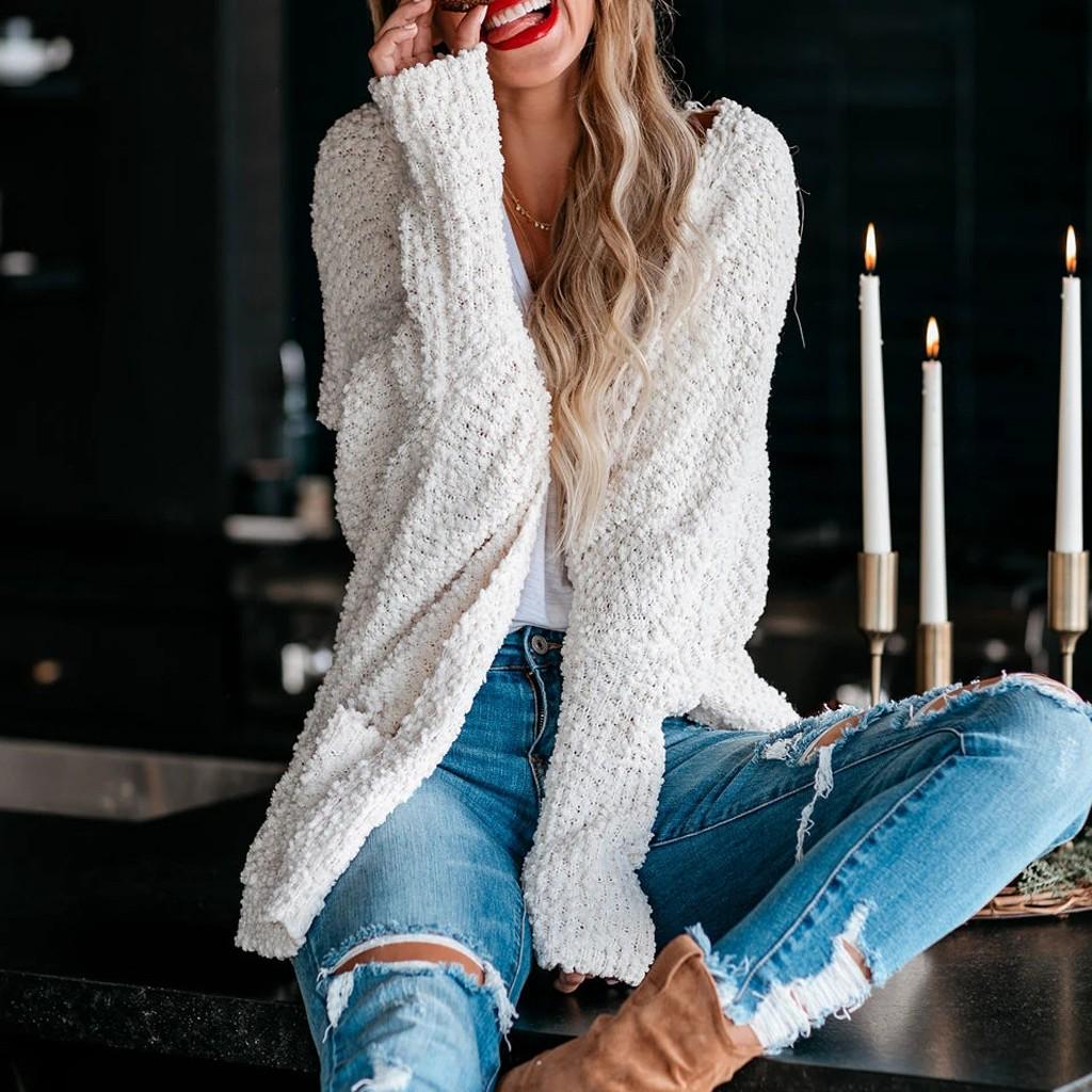 Women's Popcorn Long Sleeve Open Front Pockets Oversized Cardigan Sweater Coats