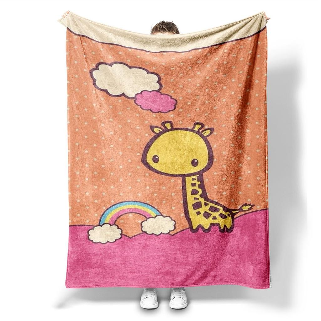 Cute Giraffe Flannel Throw Blanket – Playful Cartoon Design, Soft Cozy Fleece for Home, Office, Sofa & Car – All-Season Use