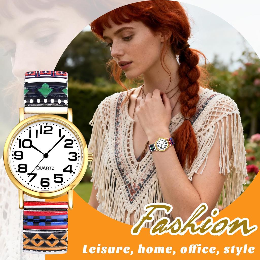 Women's Watch Cute Bohemian Style Stretch Band Fashionable Analog Display Free Size Stainless Steel Band Waterproof Quartz Watch Fashion Accessory -