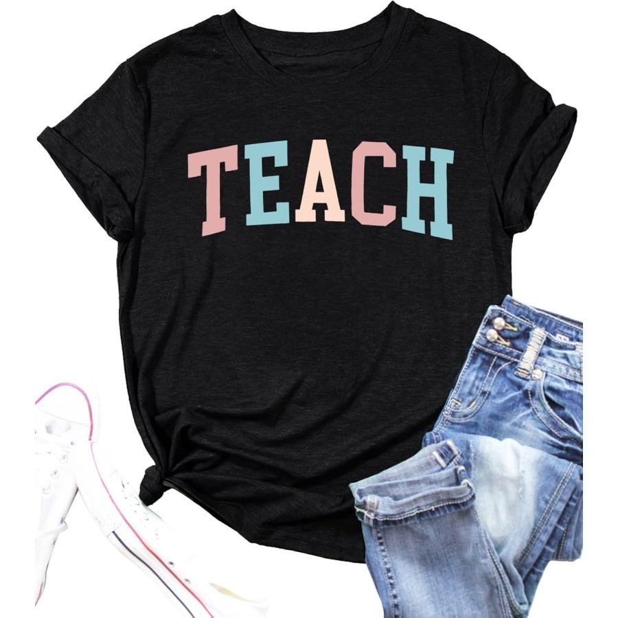 

MEESHEEP Womens Teacher Shirts Teach Love Inspire Tshirt Teacher Life Inspirational Tee Tops XXXXXL чорний