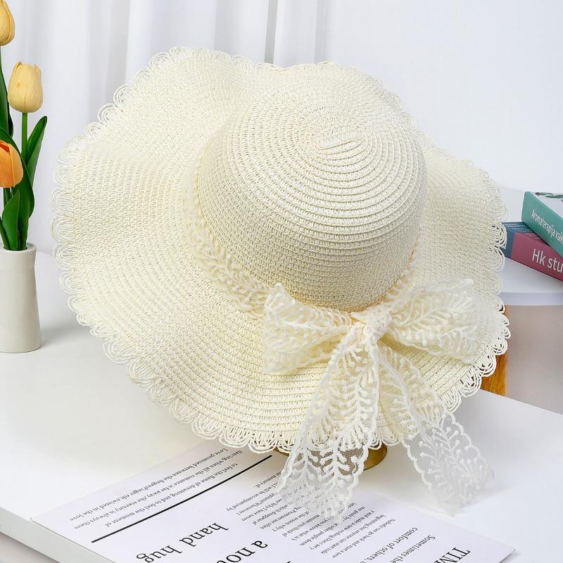 Lace Bow Big Brim Straw Hat Seaside Beach Sunscreen Hat Ladies Pretty Sun Hat