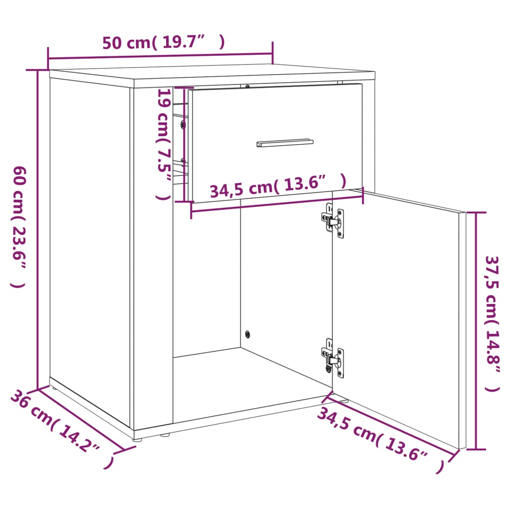 Nightstand Sonoma Oak 50x36x60 cm Particleboard