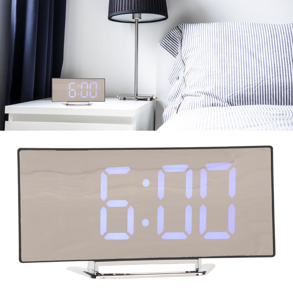 Mirror Digital Alarm Clock Temperature Display LED Curved Mirror Digital Electronic Clock for Home Bedroom Decor