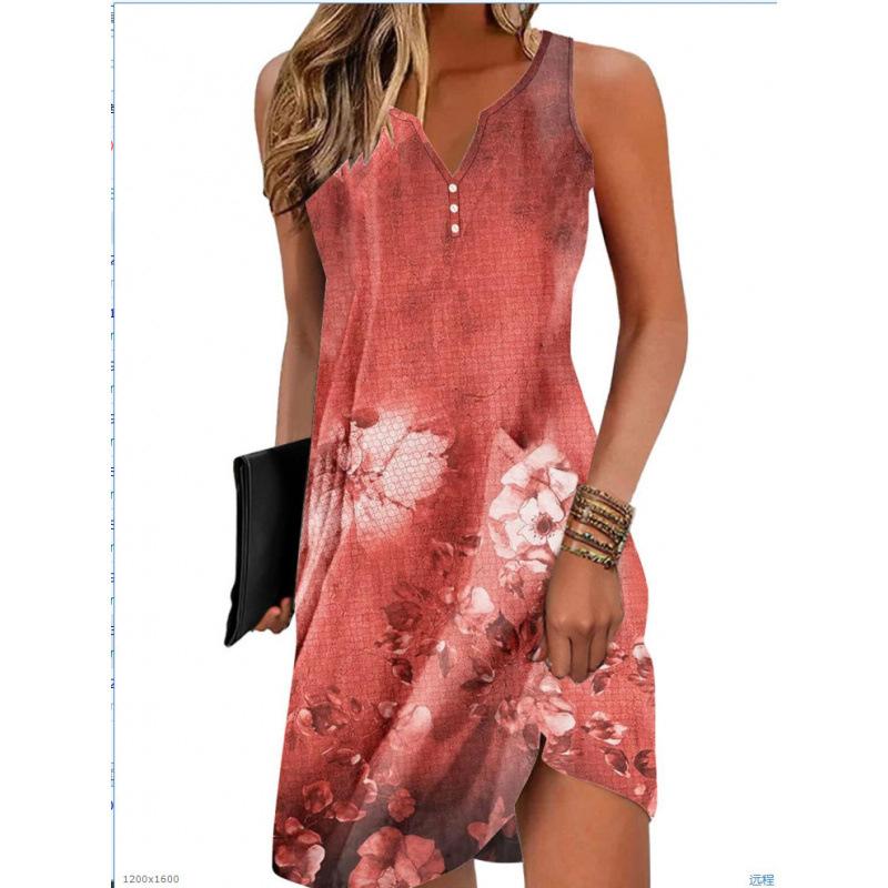Summer New Printed Suspender Women's Fashion and Comfortable V-Neck Sleeveless Dress