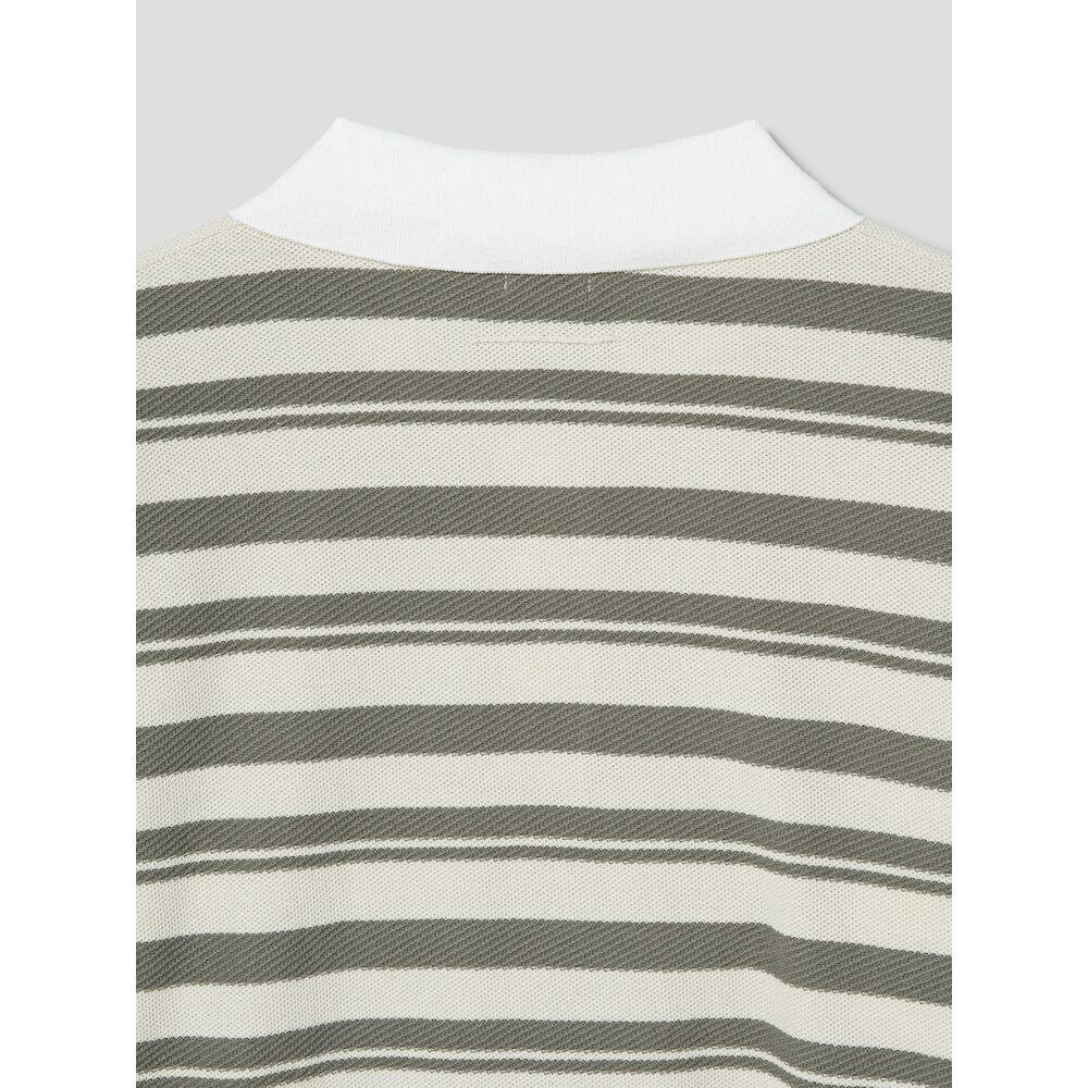 SHIFT.G Stripe Pattern Polo Neck Sweater Khaki