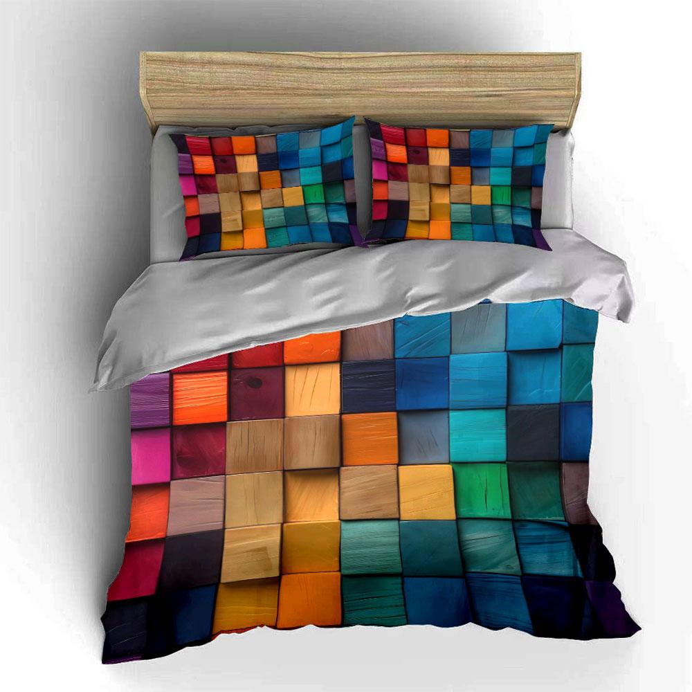 Colorful Geometric Blocks Set Bedding Duvet Cover Set Duvet Cover Pillowcases (1 * Duvet Cover 2 * Pillowcases, Without Duvet Insert)