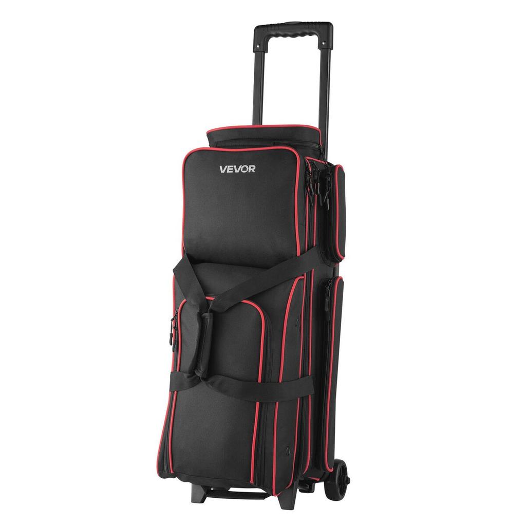 3 Ball Bowling Bag with Wheels Double Roller Bowling Bag Shoe Compartment