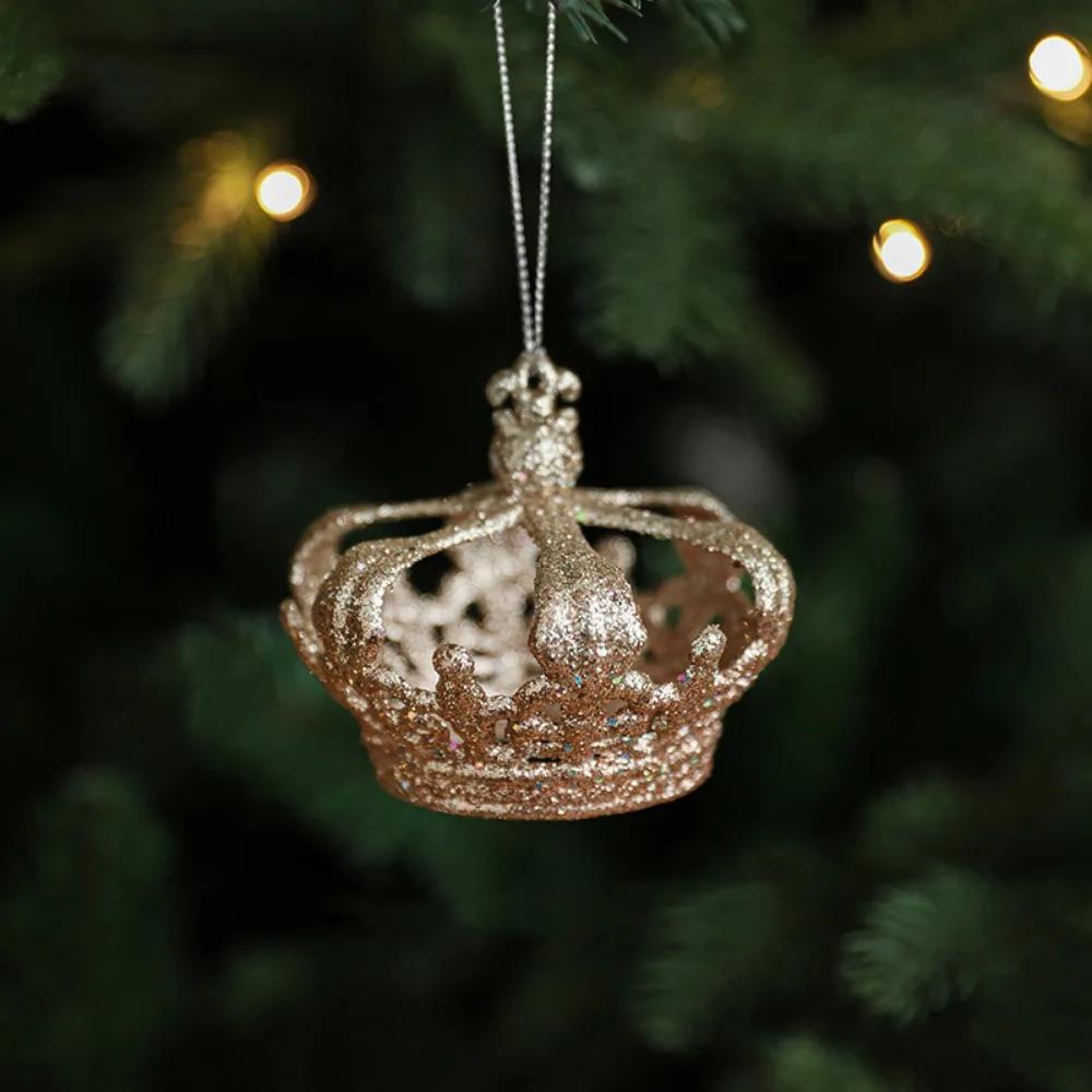 Gold Christmas Hanging Decoration Shimmering Plastic Hanging Pendants Crown Xmas Tree Party Supplies Christmas Tree Ornament