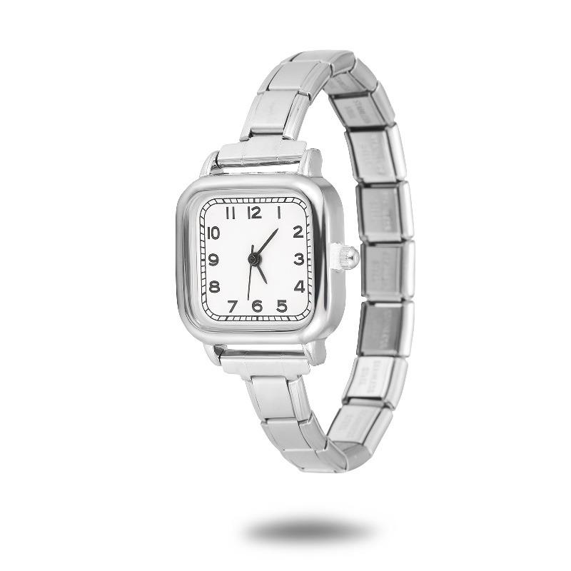 1PCS DIY Square Round Simple Watch Men Women's 9MM Width Italian Elastic Charm Stainless Watch Header Linker Bracelet Gifts