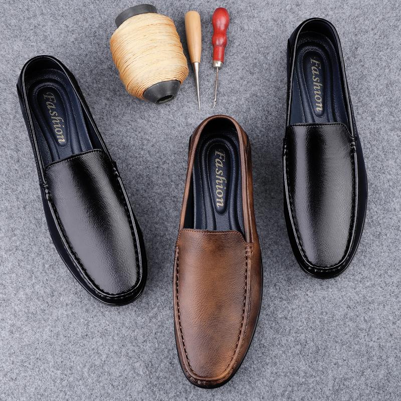 High Quality Men's Retro Brown Loafers Luxury Men Shoes Fashion Mens Slip On Shoe Genuine Leather Business All-match Male Flats
