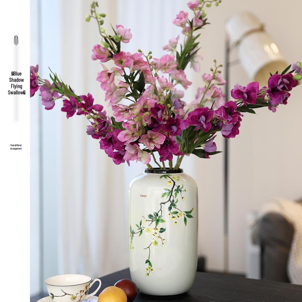 Round Chinese Ceramic Vase: Floral Art for Living Room & Hallway Decor, Ideal for Hydroponics & Silk Flowers