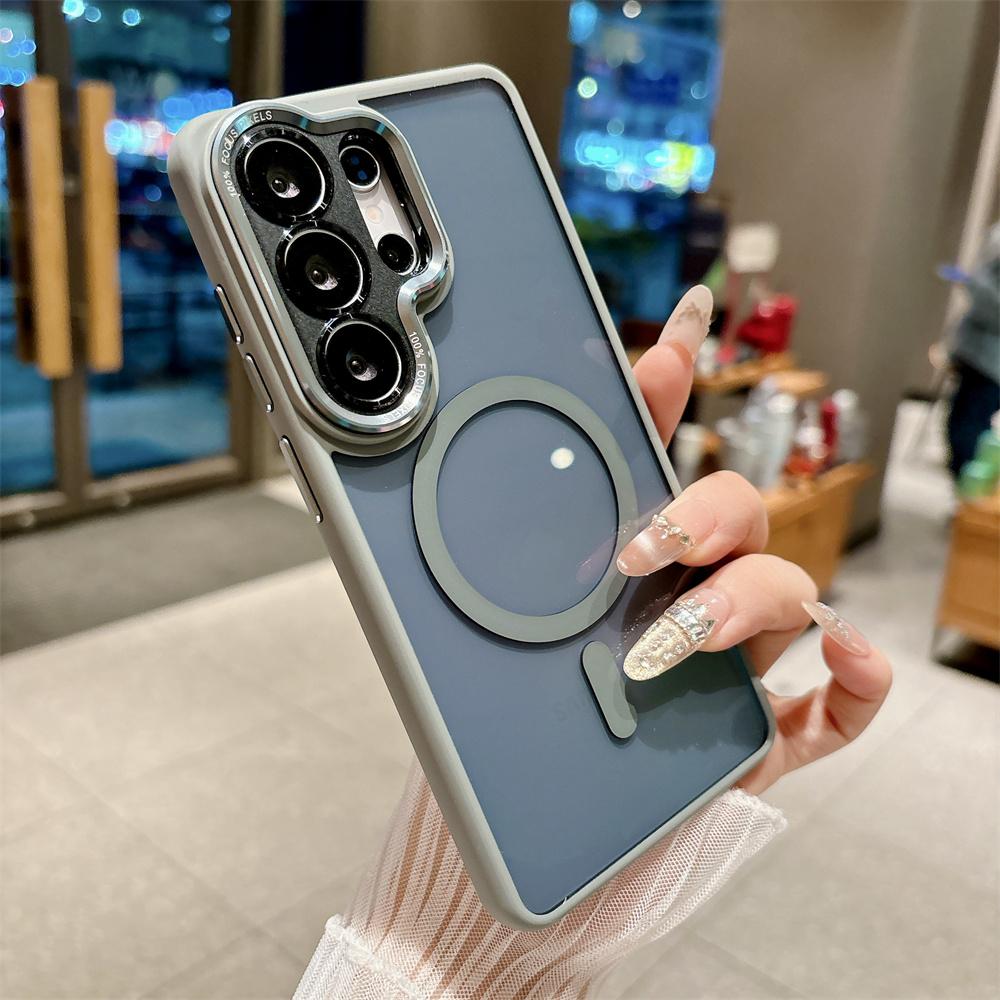

Luxury Gray Transparent Acrylic For Magsafe Phone Case For Samsung S25 Plus S24 Ultra Lens Protection Wireless Charging Cover Galaxy S25 Ultra
