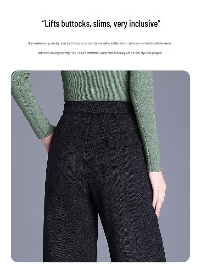Women's Woolen High-Waisted Wide-Leg Pants: Winter 2025 Loose, Thick, Straight-Leg Casual Wear