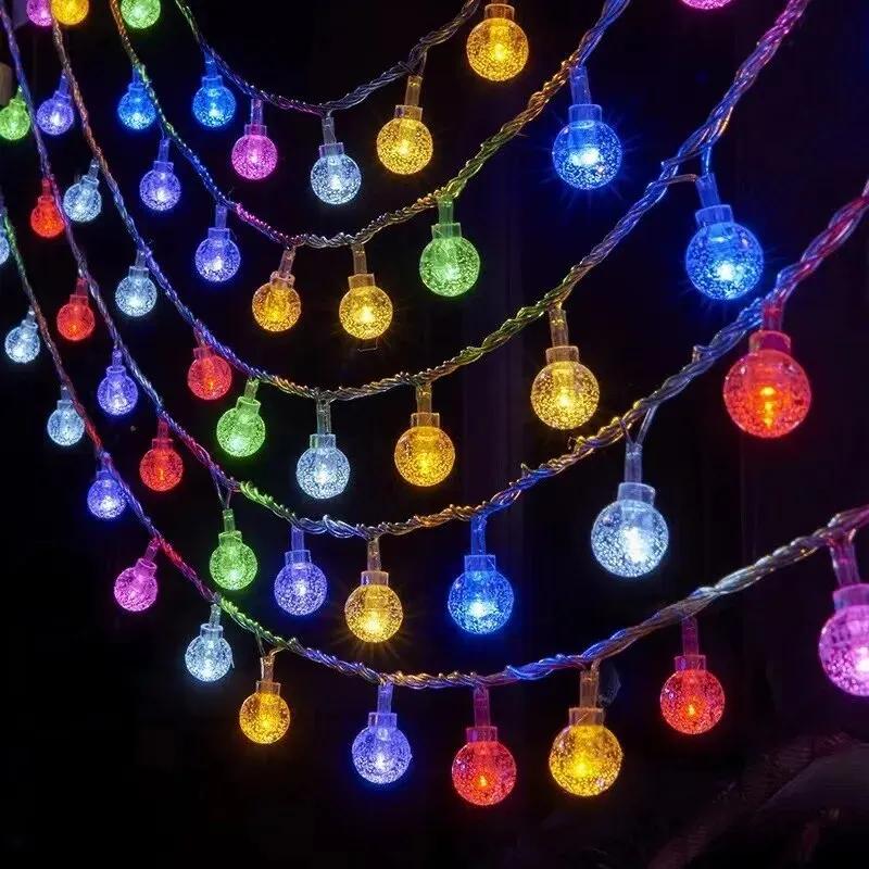LED Round Crystal Ball Light Outdoor Garden Waterproof Camping Atmosphere Light String for Living Room and Courtyard Decoration