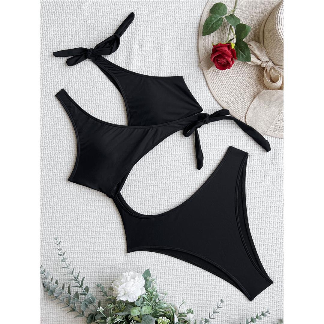 

мода сексуальный асимметричный вырез цельный купальник женский купальник женский высокий вырез подкладка купальный костюм плавание S чёрный