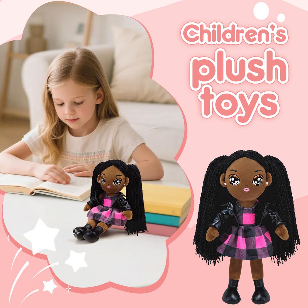 Cute Plush Toy, Long-Haired Black Girl Cartoon Doll, Figurine, Children'S Gift, Without Label