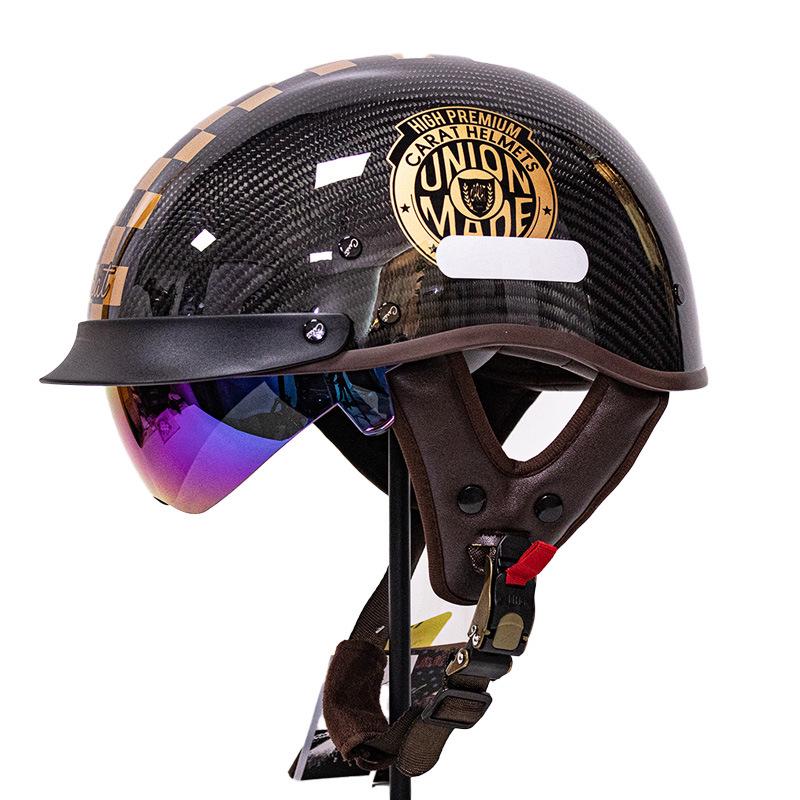 Carbon Fiber Retro Half Helmet for Men – American Prince Motorcycle Style