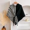 Women's Fashionable Striped Print Knitted Shawl Wool Open Collar Shoulder Top Shawl Scarf