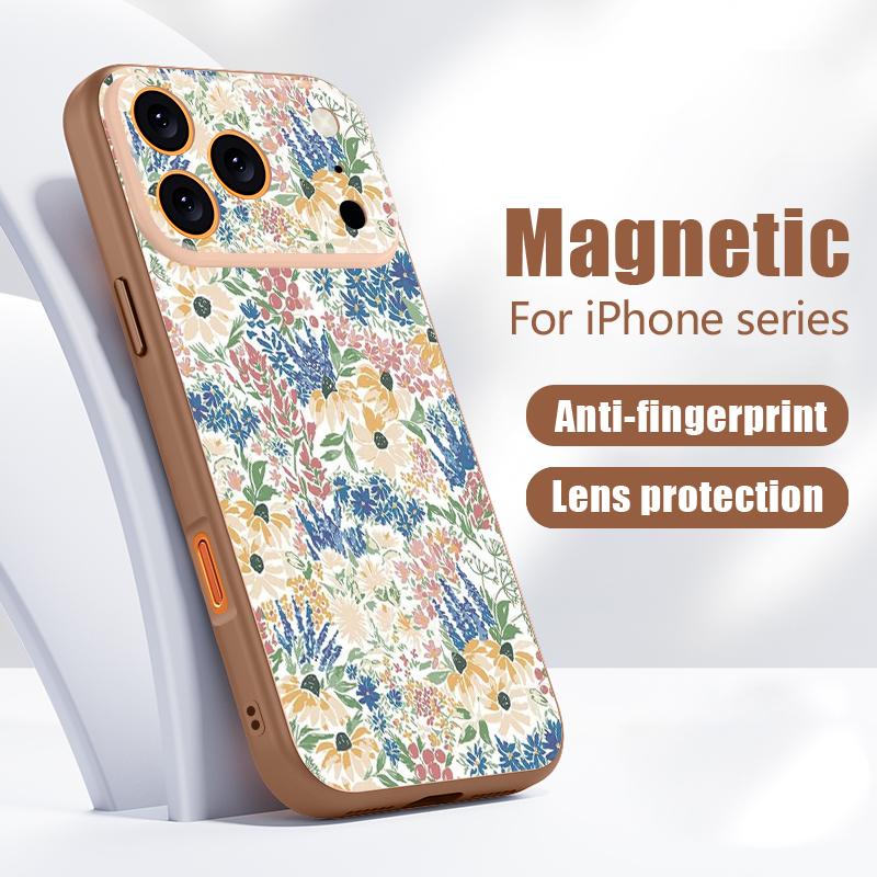 Book Flowers Print Case For iPhone 17 Pro Max Magnetic For Magsafe Hybrid TPU+PC Matte Cover For iPhone 16 15 14 13 Pro Max