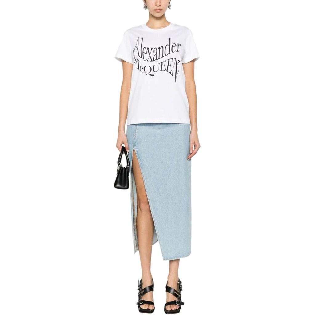 (WMNS) Alexander McQueen Logo T-Shirt 'White Black' Women's 781403-QZALT-0900