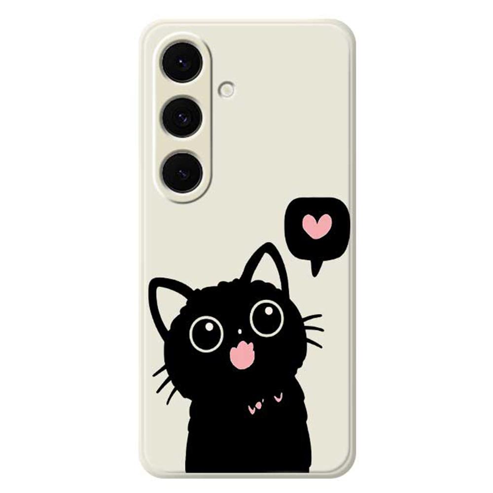 For Samsung Galaxy S24 FE Case Love Black Cat Pattern Printing Straight Edge TPU Phone Back Cover