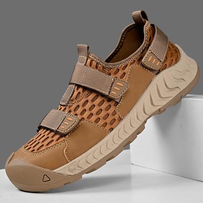 Sneakers Herren 2025 neu Sommer atmungsaktive Mesh-Schuhe Herren Leder Klettverschluss weiche Sohle Ein-Pedal-Taschenkopf-Sandalen