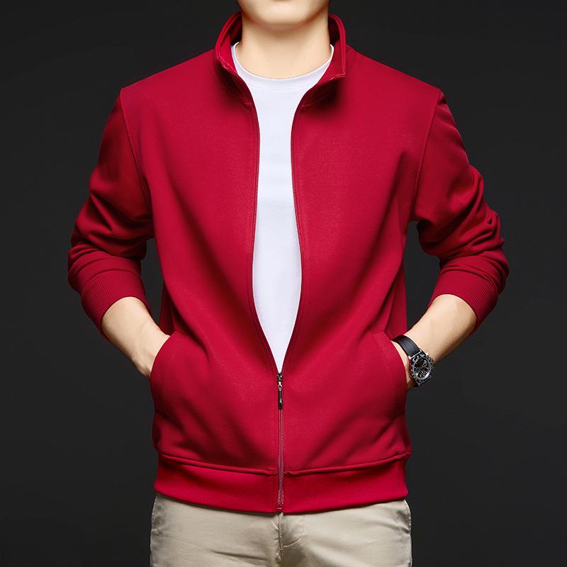 2025 Autumn Men's Stand-Up Collar Combed Cotton Jacket: Casual Sport Fashion Solid Color Cardigan Sweatshirt