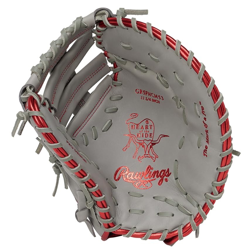 Rawlings CLOUD METAL GR5FHCM53 Baseball First Throw HOH® Glove, Soft, Base, Gray/Scarlet, 11.75 Inches, Right-Handed