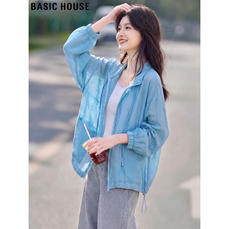 Basic House Women s Hooded Linen Blend Sun Protection Jacket One Size