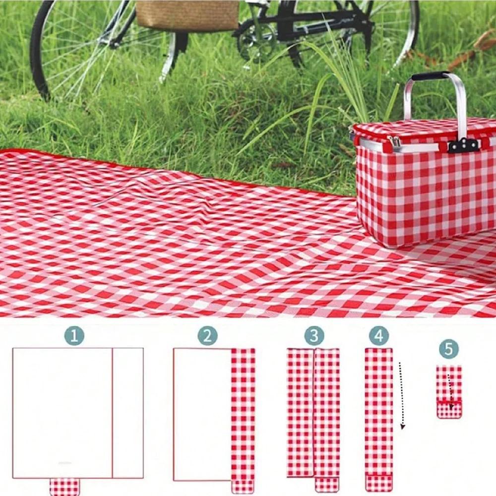 Picnic Blanket 140×190cm Beach Mat Washable Lightweight with Handle Red Checkered for Hiking Travelling Outdoor Camping Parks