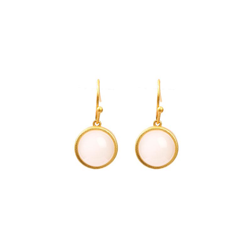 Aieryuan Retro Style Gold-Plated Jade Literary Hollow Dangle Earrings