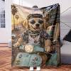 Dog Wearing Sunglasses And Bandana On Scarf-Themed Blanket - Comfortable Flannel Fabric Hypoallergenic Suitable for All Seasons -