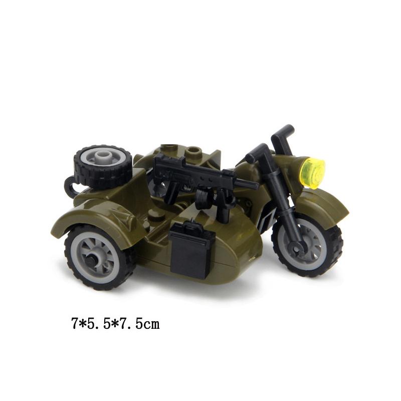 MOC WK2 Militärische Ausrüstung Baustein Set Soldat Waffe Kugel RPG Rakete Waffen Kiste Motorrad Barriere Zaun Ölfass Baustein Spielzeug