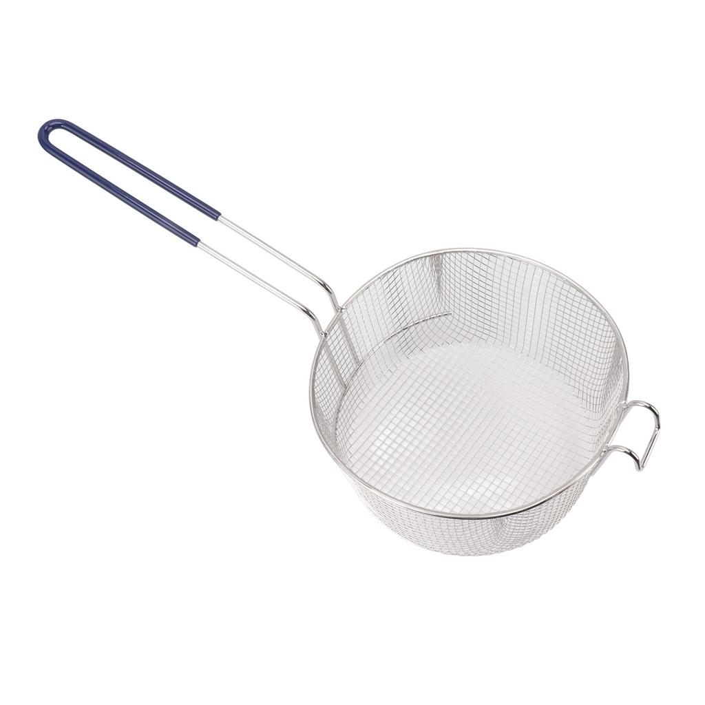 Frying Basket Stainless Steel Long Handle Reusable Rust Resistant Fry Net for Fish Chicken Nuggets Rubber Handle