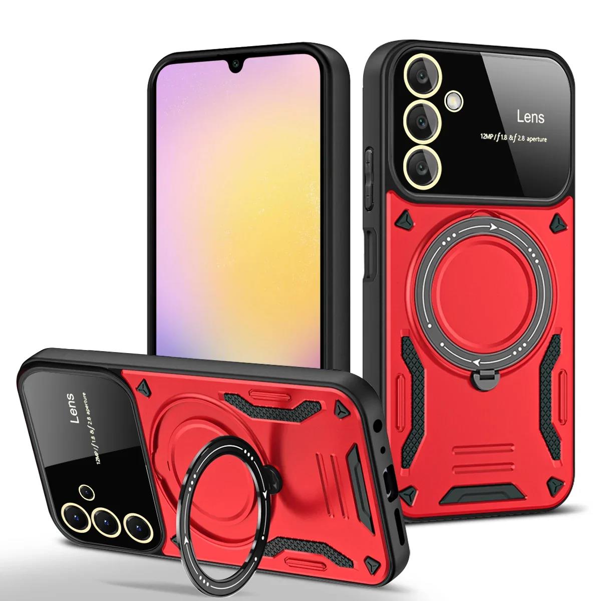 

Shockproof Armor Case For Samsung Galaxy A55 A54 A53 A52 A50 A35 A34 A33 A32 A30S A25 A24 5G 4G Magnetic Ring Stand Camera Cover For Galaxy A24 4G червоний